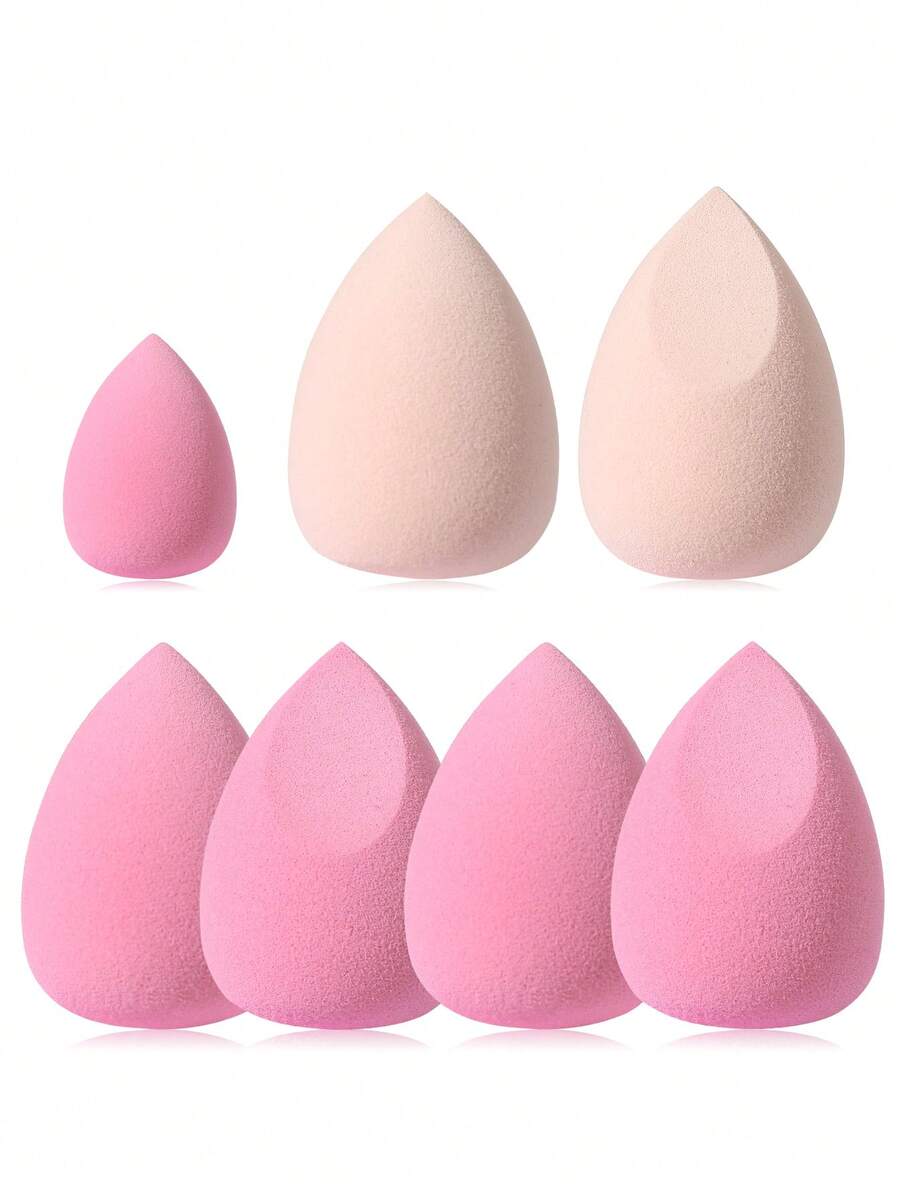 7Pcs Mixed Size Set, Wet & Dry Dual-Use Makeup Sponge, Water Drop & Bevel Cut, Soft & Non-Absorbent - 彩色 - 查看 1
