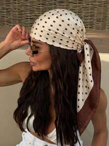 1 chiếc khăn choàng cổ bằng satin in họa tiết chấm bi màu be và nâu dành cho nữ, kiểu dáng thanh lịch cổ điển, thời trang đường phố, phù hợp để sử dụng hàng ngày, mọi mùa. - Màu be - Xem 1