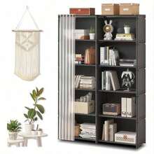 1 Unit |   Portable Wardrobe With Removable Double-Layer Coat Rack, Foldable Textile Shelving With Waterproof Shelves And Roller Curtain – Compact Vertical Organizer For Clothes And Shoes, Galvanized Steel Structure, Quick And Decorative Assembly - Black - View 6