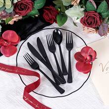 100/50pcs Black Plastic Cutlery Set, Includes Baking Spoons, Baking Pastry Forks, Salad, Pasta, Ice Cream, Appetizer Utensils, Party Table Decor, Cold And Hot Food Catering Utensils, Perfect For Wedding, Luncheon, Family Gathering, Engagement Party, BBQ, Dinner, Reunion, Birthday, Holiday, Retirement Celebration, Outdoor Picnic, Buffet, Catering, Etc. - View 9