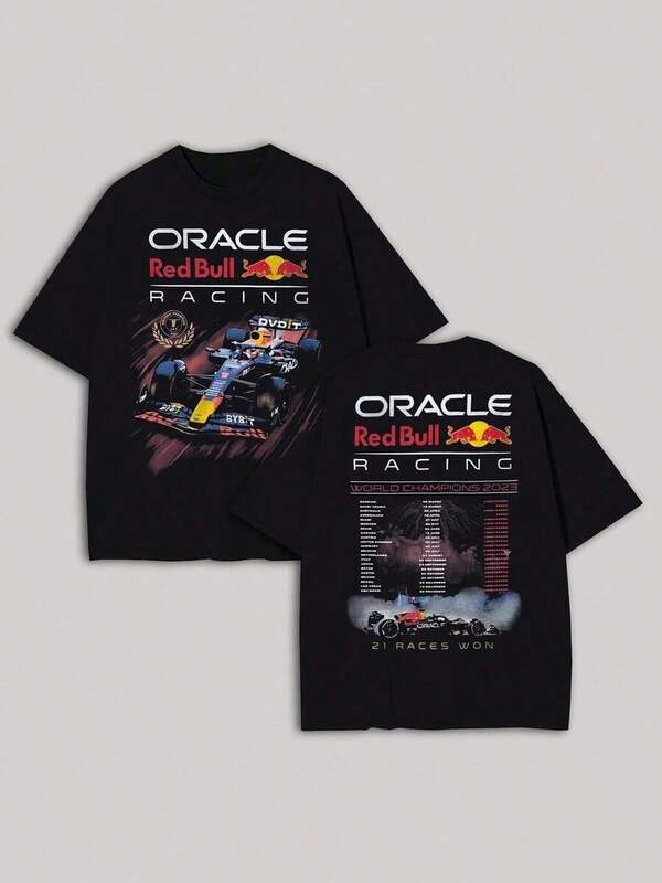 Letnie koszulki: 100% bawełny, dwustronny T-shirt z nadrukiem Oracle Red Bull Racing, lekki, idealny na lato, mikroelastyczny, oddychający, idealny do uprawiania sportów na świeżym powietrzu i rekreacji, idealny prezent dla miłośników wyścigów i piwa. Bawełniany T-shirt.