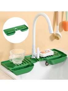 1pc Foldable Silicone Faucet Mat - Kitchen Sink Tray - Bathroom Cup Holder - Suitable For Kitchen, Bathroom, Home Decor, Room Decor, Bathroom Accessories - Perfect Gift For Mother, Sister, Friend, Birthday, Student Back To School - Multicolor - View 4