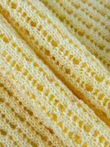 纯色荷叶边/立体荷叶边3D花卉假日沙滩夏季新款女士黄色镂空针织吊带连衣裙，短款荷叶边修身连衣裙，性感度假派对约会春季装扮 - 黃色 - 查看 7