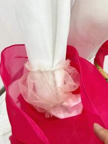 1pc White Organza Bridal Arm Long Sleeve With Ribbon, 2pcs White Bubble Sleeves, And 1pc Detachable Black Decorative Sleeve For Brides Autumn Accessories - 藍寶石 - 查看 10