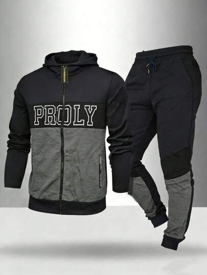 Conjunto deportivo de sudadera de cuello redondo de manga larga casual y versátil para hombres, conjunto de gimnasio, conjunto de entrenamiento