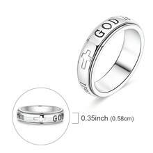 1 pieza Anillo giratorio de color plateado caliente con el símbolo de la cruz y el texto "DIOS ES AMOR" de estilo religioso cristiano, diseño giratorio perfecto como regalo para el para hombres y mujeres - Plateado - Ver 4
