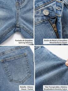 Light Blue Denim Shorts With Rips And Fringe, High-Waisted And A-Line Cut, Versatile And Casual - Light Wash - View 3