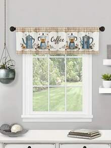 1pc Coffee Bean Kitchen Curtain - Artistic Coffee Theme With French Press And Floral Pattern, Small Short Curtain, No Hole Curtain, Suitable For Bedroom, Office, Kitchen, Living Room, Study And Other Home Decor - Multicolor - View 5
