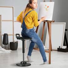 Aktivstuhl Wackelhocker Stehhocker mit Griff, höhenverstellbar (625-875 mm), Bürohocker aus elastischem Stoff & Schaumstoff, ideal für Schulen, Büro und Zuhause, 8° Neigungswinkel, Schwarz - Schwarz, legierter Stahl - Übersicht 9