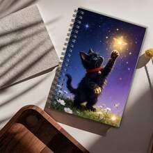 1 Cuaderno encantador A5, con diseño de gato lindo con fondo de cielo estrellado, decorado con gatos negros y estrellas doradas, adecuado para llevar un diario - A5 - Ver 3