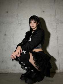 1双女士哥特印花骷髅十字过膝长袜，Y2K甜美性感过膝袜，街头风紧身裤，JK洛丽塔角色扮演长袜，春夏款 - 黑與白 - 查看 5