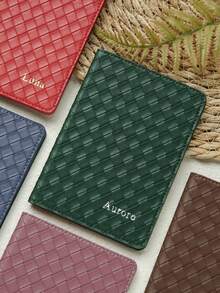 1pc Customized Name Rhombus Pattern Straw Woven Leather Passport Holder Travel Passport Cover Wallet Travel Document Organizer Protective Case Travel Gift For Women And Men Premium Passport Wallet - Multicolor - View 7