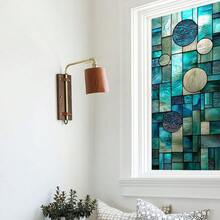 1/5pcs Geometric Patterns Static Cling Window Film, Stained Glass Privacy Protection,Non Adhesive Decorative PVC For Bathroom Kitchen Office Bedroom,Reusable Removable Mosaic Glass Sticker - Geometric Frosted Film - View 8