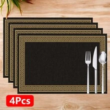 1pc/4pcs/6pcs/8pcs Greek Key Pattern Printed Linen Placemats, Suitable For Dining Table, All Season Decor, Modern Washable Table Mats, Room Decor, Coasters, Kitchen Dining Mats, Indoor Outdoor Party Decoration, Home Decor, Ideal Gift - Multicolor - View 15