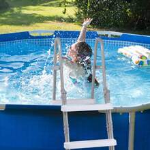 4-Step 52in Above Ground Pool Ladder With Sturdy Iron Grey Frame And White Non-Slip Steps, Durable Swimming Pool Access For Backyard Pools, Outdoor Pools, Summer Fun, Easy Climbing And Maintenance, Ideal For Pool Parties, Family Gatherings, Relaxation, Water Activities, Garden Or Patio Use, Outdoor Recreation, Pool Exercise, Backyard Landscaping, Seasonal Pool Setup, Summer Entertainment, Easy Installation, Stable And Reliable Support, Heavy-Duty Construction, Weather-Resistant Design, Convenient Storage And Outdoor Use - A - View 4