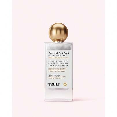 Truly Vanilla Baby Plumping Body Shimmer Oil – Brightening Formula With Niacinamide & Bakuchiol – Hydrates, Firms & Nourishes For Radiant Skin – Boosts Elasticity & Smoothness With A Silky, Shimmering Finish – Warm Vanilla Scent