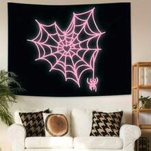 1pc Local 1pc Cute Pink Spider Web Heart Tapestry: Stylish Wall Decoration - Ideal For Bedroom, Home Office | Long-Lasting Wrinkle-Free Tapestries | Soft Peach Skin Material | 100% Polyester | Gift Tapestry - Multicolor - View 2