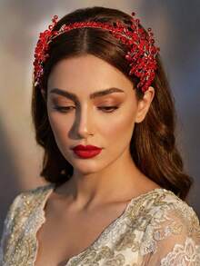 1pc Women's Red Bridal Headpiece, Wedding Accessory Hair Hoop, Suitable For Wedding, Daily Wear, Party, Fashion Summer Headwear,Beach - Red - View 3