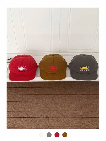 Soft Crown Flat Bill Hat, Street Baseball Cap, Sun Embroidery Hip Hop Peaked Hat, Face Slimming & Big Head Friendly For Women,Holiday,Festival