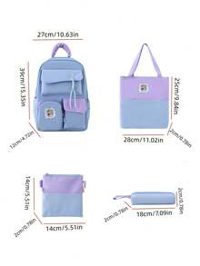 Color Block Design Multi-Compartment Large Capacity Backpack, Casual Lightweight Tote Bag - Multicolor - View 4