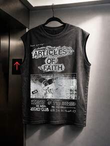Áo tank top tay ngắn in họa tiết retro, kiểu dáng thường ngày, thích hợp cho mùa xuân/hè. - màu đen - Xem 2