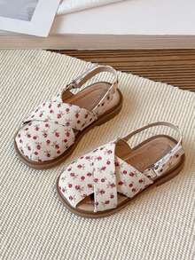 Summer Girls' Floral Design Hook And Loop Sandals, Infant Soft Bottom Anti-Slip Toddler Princess Beach Shoes - Red - View 1