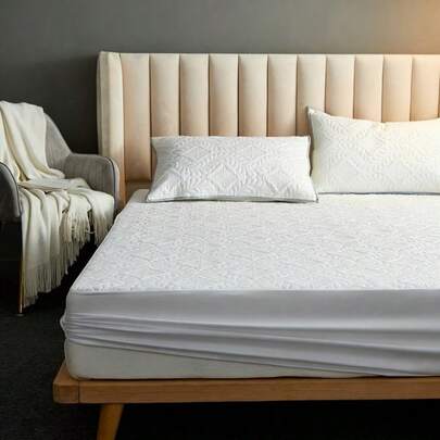 1 chiếc ga trải giường chống thấm nước, bộ đồ giường, ga trải giường, ga trải giường họa tiết hoa trắng, vỏ nệm thân thiện với da, bộ đồ giường mềm mại và thoải mái cho phòng ngủ, trang trí phòng, cho giường đơn, giường đôi, giường cỡ Queen và King, vỏ bảo vệ nệm màu trơn, chống bụi, thoải mái và có thể giặt máy, dùng được cho mọi mùa