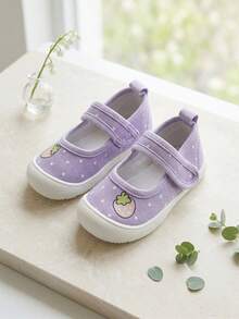 1 Paio di Sneaker in Tela a Punta Quadrata Bassa per Ragazze, Motivo a Pois di Fragole, Scarpe Carine, Dolci, Comode, Casual, con Suola Morbida e Leggere, Adatte per Uscite Quotidiane Estive e Passeggiate in Giardino - Viola - Visualizzare 3
