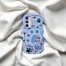 Kawaii Cat Paw Phone Case, Cute 3D Cartoon Cat Print Soft Silicone Cover, Pastel Blue Wave Edge Design, Matte Anti-Scratch Shockproof Protective Bumper, Full Body Drop Protection, Compatible With Samsung Galaxy A/S/FE/Plus/Ultra, Compatible With Xiaomi Pro/Note/Poco/X, Hot/Play/Spark/Pop/Smart, Reno , Honor, Moto E/G/V, (International Version, Not Local Version) - Multicolor - View 4