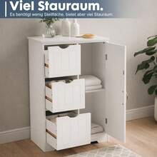 Badezimmerschrank, Beistellschrank mit 3 Schubladen, Schranktür & verstellbaren Ablagen, MDF Kommode, 60*28,5*81 cm, für Badezimmer, Wohnzimmer, Schlafzimmer, Esszimmer und Küche, Weiß - Weiß / 60 x 28,5 x 81 cm - Übersicht 2