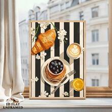 1pc Breakfast Scene Poster, Croissant & Pancake Canvas Painting, Retro Wall Art, Modern Decorative Painting, Suitable For Gifts, Home & Dorm Decor, Bedroom & Living Room, Frameless 2D Flat, Perfect Room Decoration - I - View 2