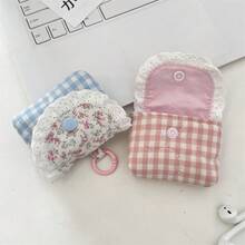Estuche de almacenamiento inalámbrico para auriculares con diseño floral vintage de encaje, tela suave y linda, mini portátil con llavero, diseño delicado de volantes, compacto y ligero, adecuado para AirPods y otros accesorios pequeños, almacenamiento diario - Multicolor - Ver 7