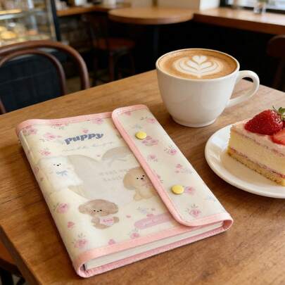 A6 Rose & Puppy Pattern Double Buckle Loose Leaf Notebook, Cute Cartoon Dog & Floral Print Binder Organizer, Durable Cover With Dual Snap Closure, Portable Hand Account Journal Diary Planner For Students, Girls And Stationery Lovers, Ideal For Daily Note Taking, Schedule Planning, Memo Recording And School Office Use, Back To School