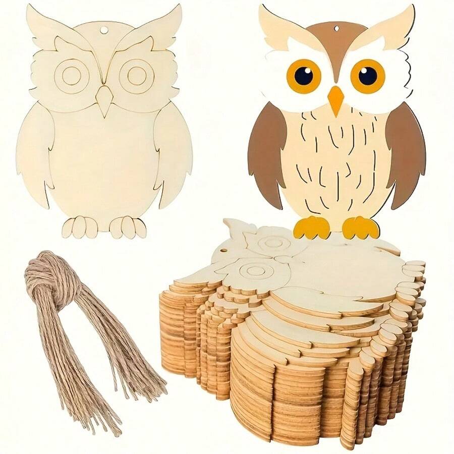 Hollow Wooden Owl DIY Craft, Colorful Painted Woodwork, Children's Graffiti With Hole For Rope Decor Hanging Gift - Multicolor - View 1