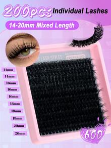 200片/180片/160片/140片/120片 8D 奢华蓬松 DIY 簇状假睫毛 - 14-20mm 混合长度睫毛嫁接，0.07mm 俄罗斯 D 卷度浓密可重复使用，适合初学者，易于使用 - 10 排（60D/80D/100D/120D/160D/200D 组合装） - D - 查看 15