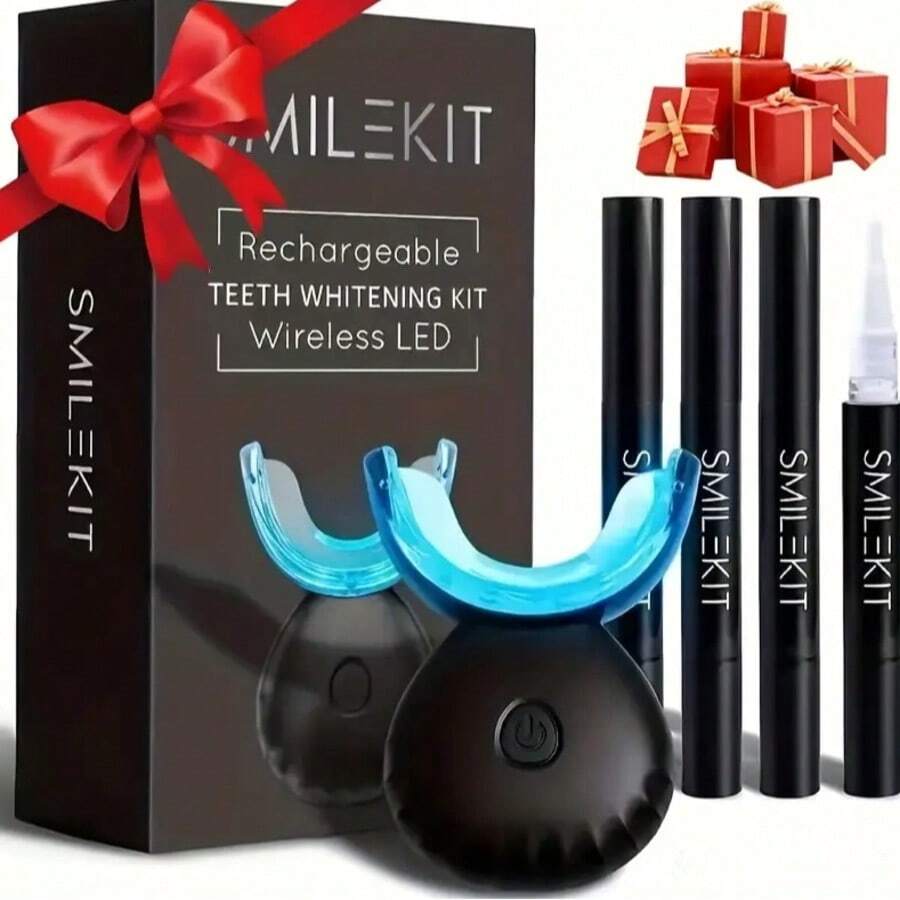 Kit de blanqueamiento dental, juego de blanqueamiento dental inalámbrico para el hogar con guía de tonos, regalo del Día del Padre, batería de litio de 400mAh
