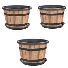 3pcs Large Thick Flower Pots With Drainage Holes And Trays - Vintage Brown Plastic Barrel Design, Suitable For Indoor/Outdoor Garden, Household Plants, Durable And Stylish Decor, Indoor Planters, Outdoor Planters, Rustic Aesthetics, Sturdy Structure - New Model - View 13