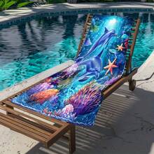 1pc Extra Large Quick Dry Beach Towel - Big Dolphin & Coral Reef Pattern, With Marine Life Motif - Soft Microfiber Towel, Suitable For Pool, Travel, Camping - Green Ocean Tone - Easy Care Beach & Pool Accessory, Vibrant Ocean Pattern, Fast Drying Fabric, Ultra Soft Material - Multicolor - View 4