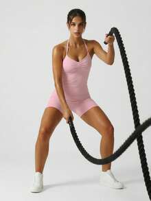 Sodalemon Canotta da donna con spalline regolabili e schiena a racer, reggiseno sportivo con imbottitura elastica per fitness, palestra, yoga, attività casual all'aperto - Rosa - Visualizzare 6