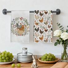 MEMNUN 2条装农舍卡通小鸡印花厨房毛巾，15.75*23.62英寸（40*60厘米），超柔软涤纶材质，可作洗碗巾、手巾、抹布，家居装饰、厨房装饰、浴室装饰，乡村小鸡装饰毛巾 - 彩色 - 查看 7