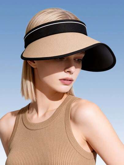 1pc Foldable Wide Brim Women's Sun Hat, Large Brim Open Top Design, Black Lining UV Protection, Portable Outdoor Hat For Beach, Travel And Sports