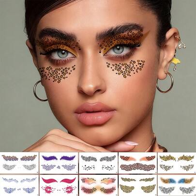 10pcs/Set Temporary Tattoos, Semi-Permanent Tattoos, Face Decorations, Face Stickers, Freckle Stickers, Face Tattoo Stickers, Stage Party, Festival Party, Glitter Face Makeup, Fake Tattoos, Holidays, Carnival