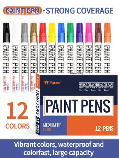 1 pieza Marcador de pintura a prueba de agua, de color vibrante, bolígrafo para retocar color, marcador de neumáticos, bolígrafo para dibujar, 12 colores, apto para caligrafía, colorear figuras DIY, grafiti en vidrio, madera, plástico, metal y talla grande