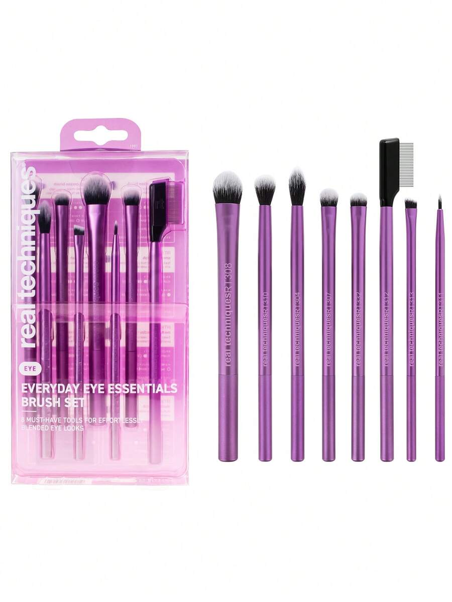 Bộ cọ trang điểm mắt Real Techniques Everyday Eye Essentials 8 món, dùng để kẻ mắt, đánh phấn mắt, kẻ lông mày và chuốt mi, tiện lợi khi đi du lịch, bộ quà tặng. - Màu tím - Xem 1