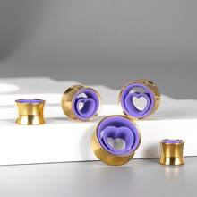 2件装闪亮情人节礼物不锈钢耳扩，可爱双色心形耳洞穿刺饰品女士派对耳环 - style-3 - 查看 3