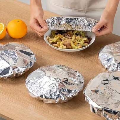 10 piezas Cubierta térmica reutilizable de papel de aluminio - Calentador de escritorio, Tapa de papel de aluminio, Conservación y cubierta térmica de alimentos de cocina, Diseño ajustable, Almacenamiento y conservación de frescura de cocina, Adecuado para tazones, platos, sobras, utensilios - Mantiene los alimentos calientes, frescos, a prueba de plagas y polvo, Calentador de alimentos, Accesorios de cocina, Utensilios de cocina, Suministros de camping