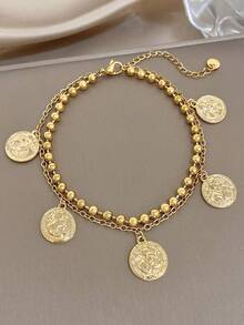 1 chiếc vòng tay hai lớp mạ vàng 18K hình đồng xu cổ điển, dành cho nữ, trang sức thép không gỉ mùa hè, đi biển, kỳ nghỉ, quà tặng cho mẹ, thích hợp cho các buổi tiệc tùng, hẹn hò, đám cưới, lễ tình nhân, kỷ niệm, lễ hội âm nhạc, Giáng sinh, lễ Phục sinh. - Nhiều màu - Xem 3