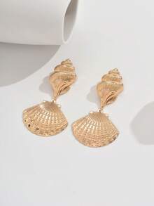 1 Pair Fashionable Cute Sea Shell & Snail Shaped Dangle Earrings, Suitable For Beach Vacation Wear - Yellow Gold - View 2