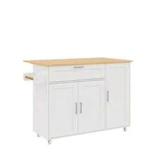 (=N635P21858284D) Large Mobile Kitchen Table 132.5*44(70)*90 Cm, Folding Top, Oak Finish, Multifunctional Cabinet, Spice Rack, Towel Rack, 5 Wheels, Suitable For Kitchen/Dining Room/Home - White - View 7