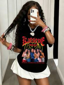 Katseye Music Shirt, Katseye K-Pop Graphic Tee, Katseye Beautiful Chaos Shirt - Comfortable Round Neck, Stretch Fit, Stylish & Versatile, Machine Washable, All-Season Outfit For Boys & Girls Ages 5-14, Perfect For Daily Wear, School Outfits, Family Gatherings, Birthday Parties - Ideal Gift For Fans & Kids - 黑色 - 查看 2